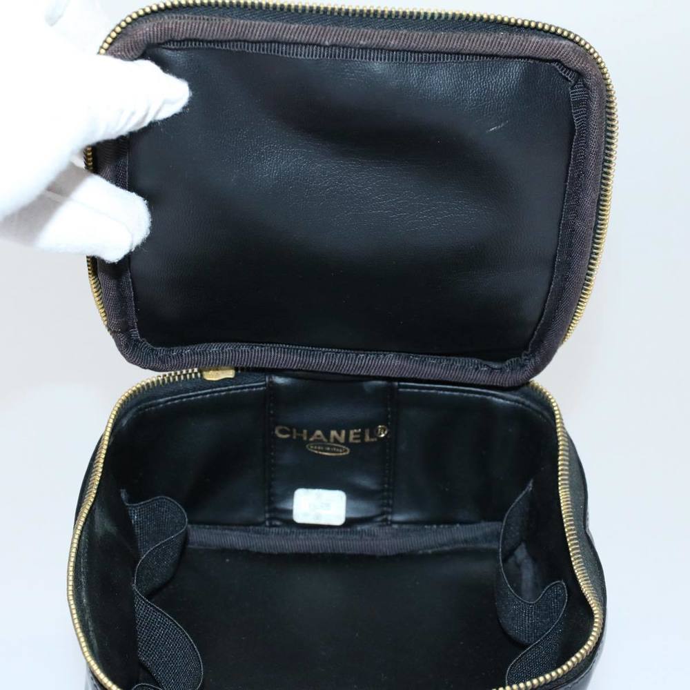 CHANEL Vanity Cosmetic Pouch Patent leather Black CC Auth yb378 - Picture 9 of 16